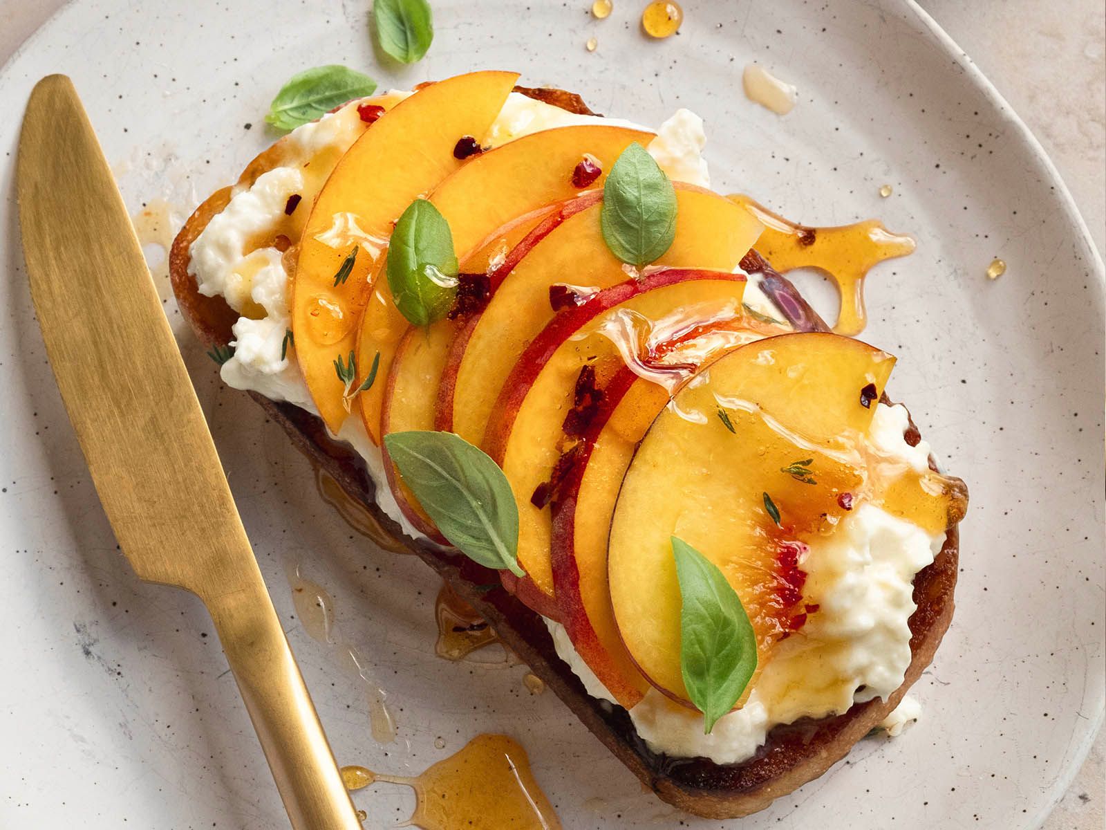 Peach Caprese Toast with Burrata