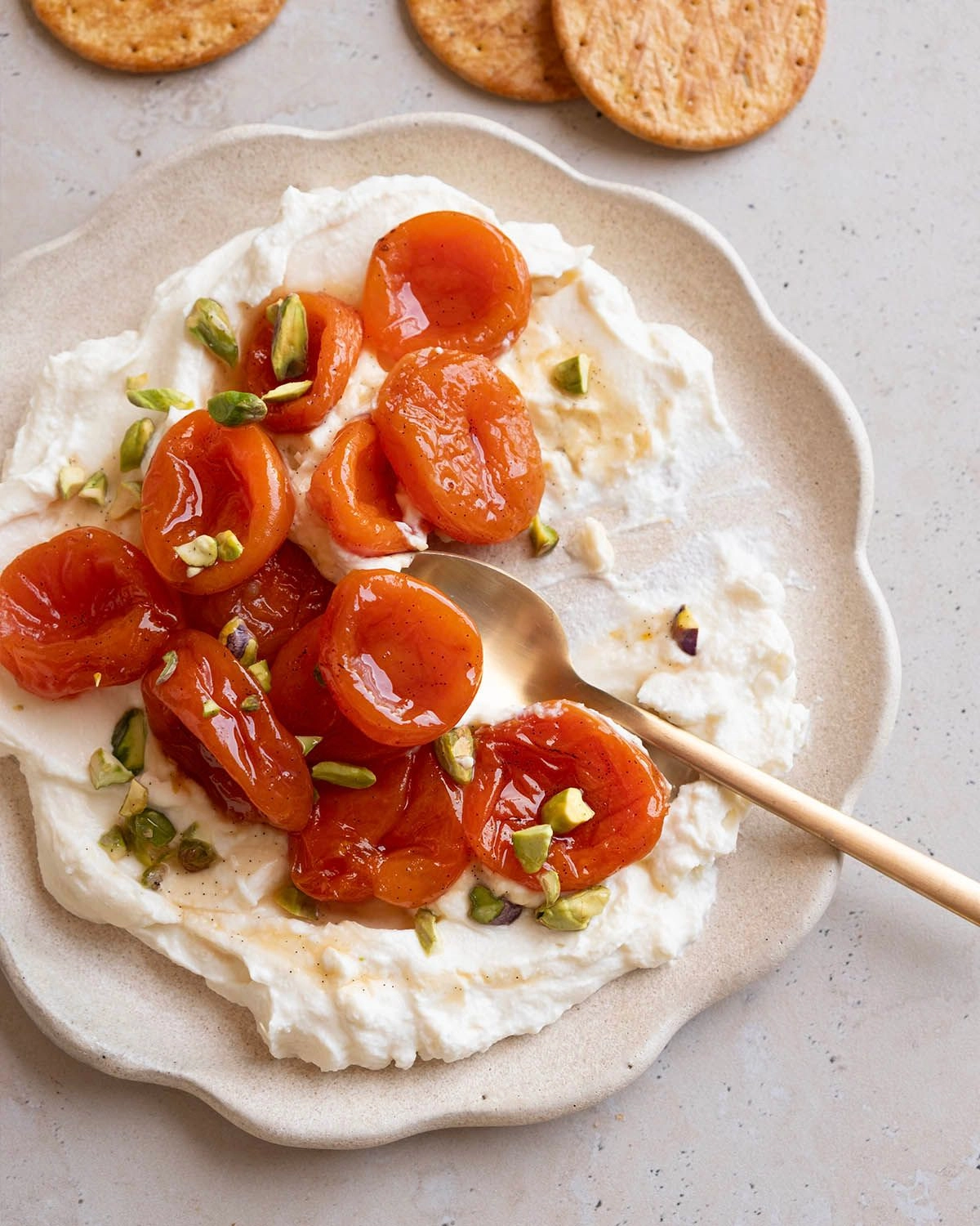 Vanilla Poached Dried Apricots with Whipped Ricotta