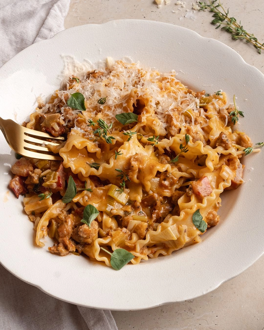 Pork Sausage Ragu Bianco with Mafaldine Pasta