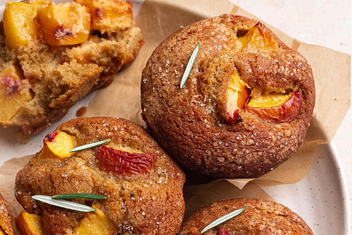 Peach, rosemary and olive oil muffins