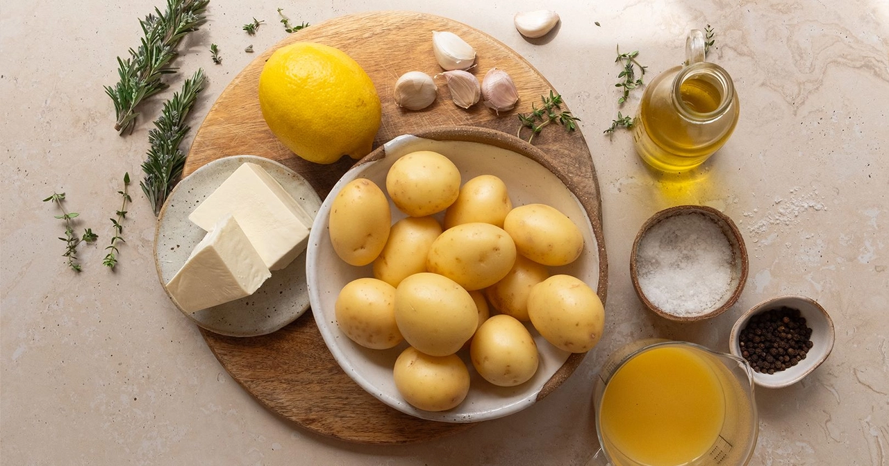 Ingredients to make lemon feta roasted potatoes