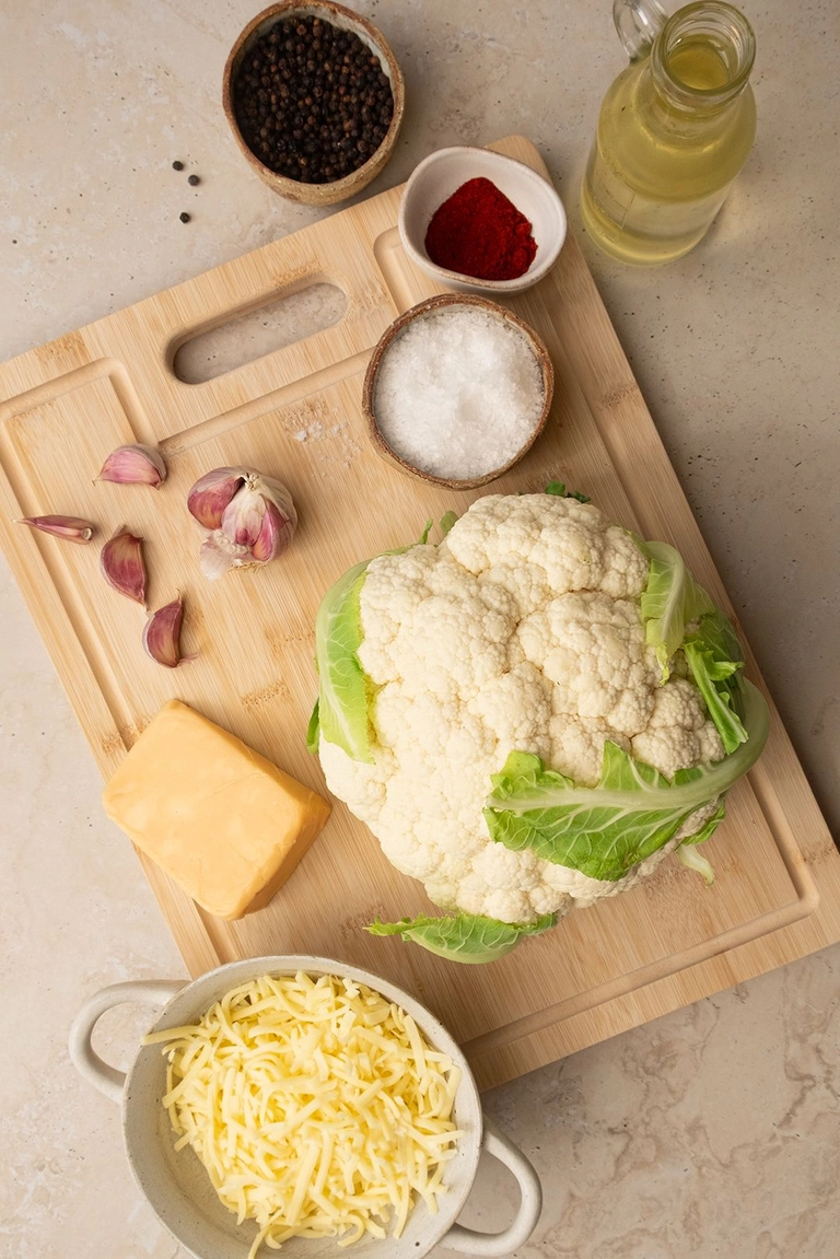 Ingredients to make Smoked Cheddar Roasted Cauliflower