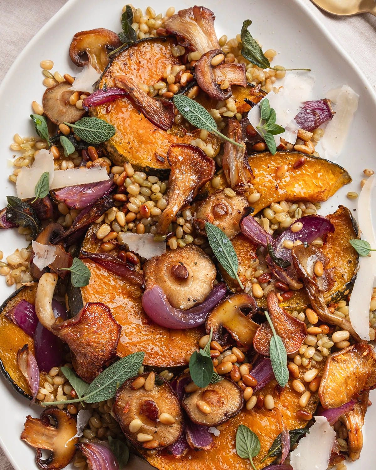 Warm Farro Salad with Roast Pumpkin & Mushrooms