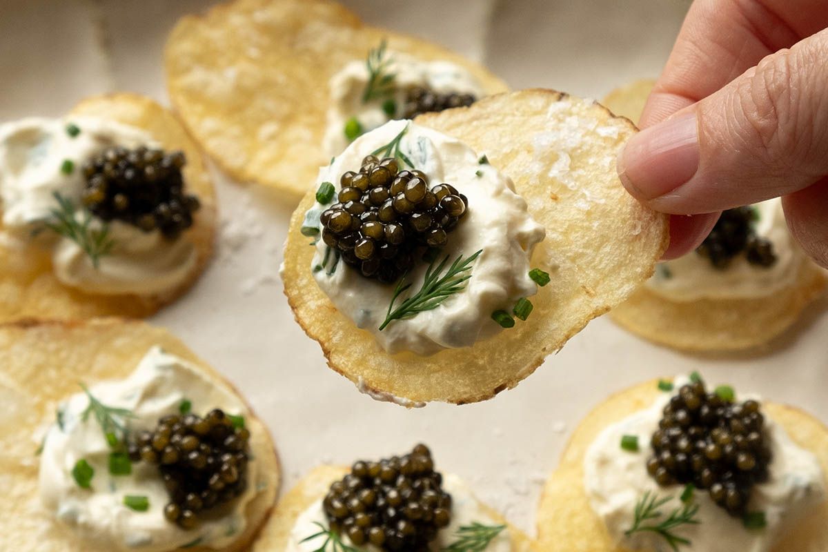 Caviar and potato chips