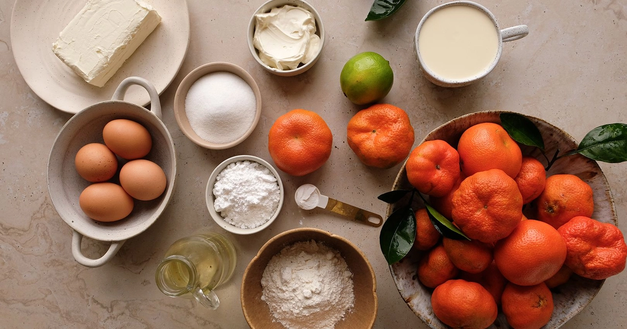 Ingredients to make clementine cake.