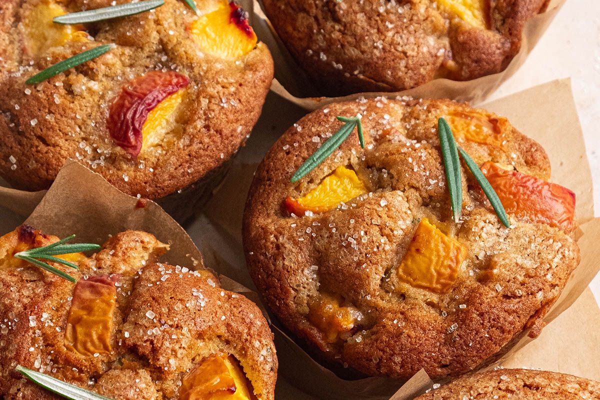 Peach, rosemary and olive oil muffins