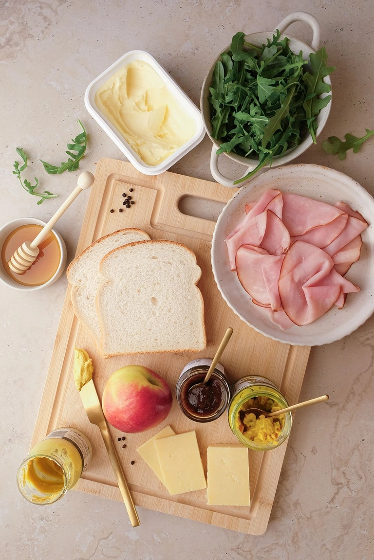 Ingredients to make a ploughman's sandwich