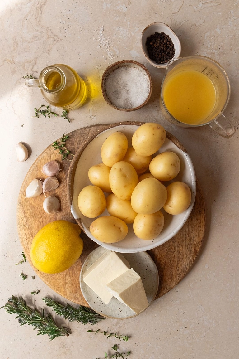 Ingredients to make lemon feta roasted potatoes